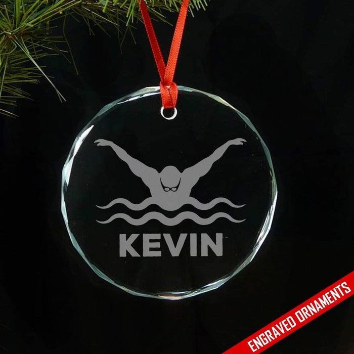 Swimmer CUSTOM Engraved Glass Ornament Ornament ZLAZER Circle Ornament 