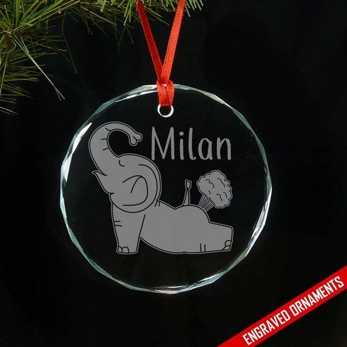 Yoga Elephant CUSTOM Engraved Glass Ornament Ornament ZLAZER 