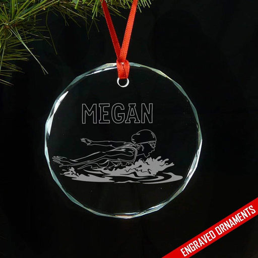 Swimming CUSTOM Engraved Glass Ornament Ornament ZLAZER Circle Ornament 