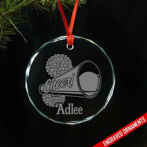 Cheerleader Pom Pom CUSTOM Engraved Glass Ornament Ornament ZLAZER Circle Ornament 