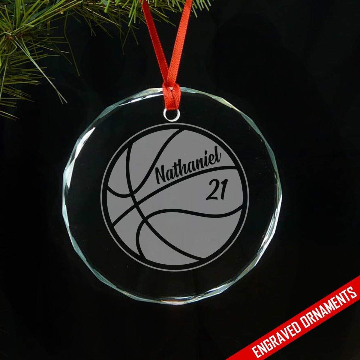 Basketball CUSTOM Engraved Glass Ornament Ornament ZLAZER Circle Ornament 