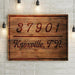 Branded-look wood printed on premium canvas gallery wrapped on 1 1/2 deep wood frame features hometown zip code, city, and state for a beautiful housewarming gift or realtor gift. 