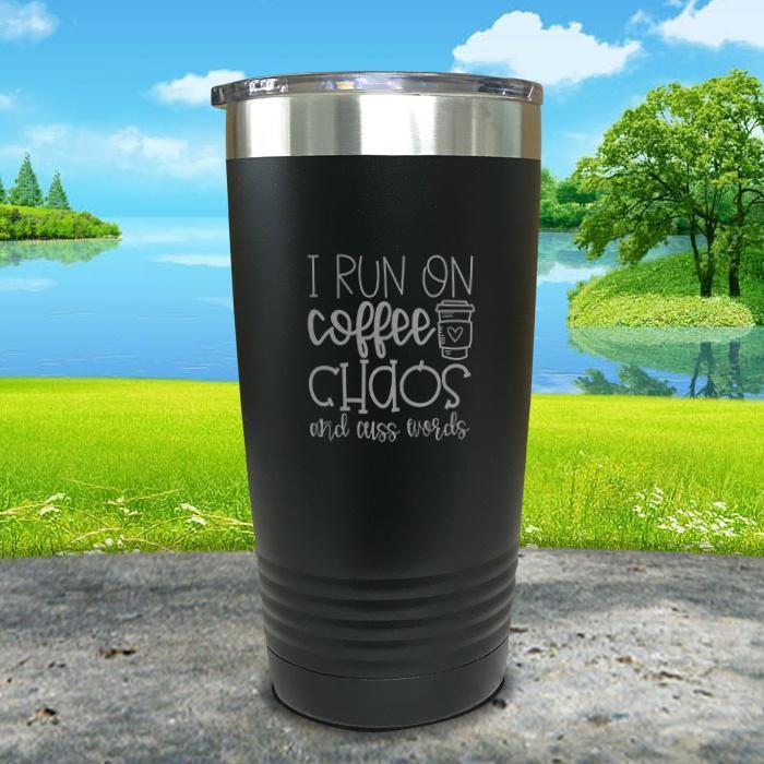 Run On Coffee And Chaos Engraved Tumbler Tumbler ZLAZER 20oz Tumbler Black 