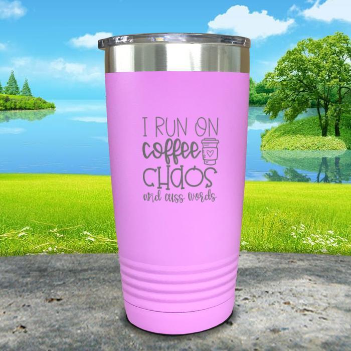 Run On Coffee And Chaos Engraved Tumbler Tumbler ZLAZER 20oz Tumbler Lavender 