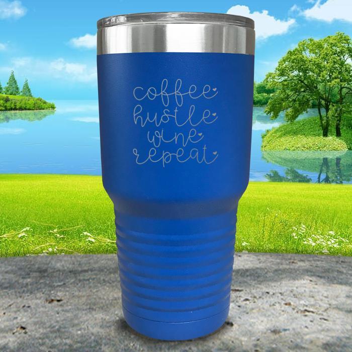 Coffee Hustle Wine Repeat Engraved Tumbler Tumbler ZLAZER 30oz Tumbler Lemon Blue 