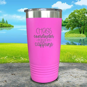 Chaos Coordinated Fueled By Caffeine Engraved Tumbler Tumbler ZLAZER 20oz Tumbler Pink 