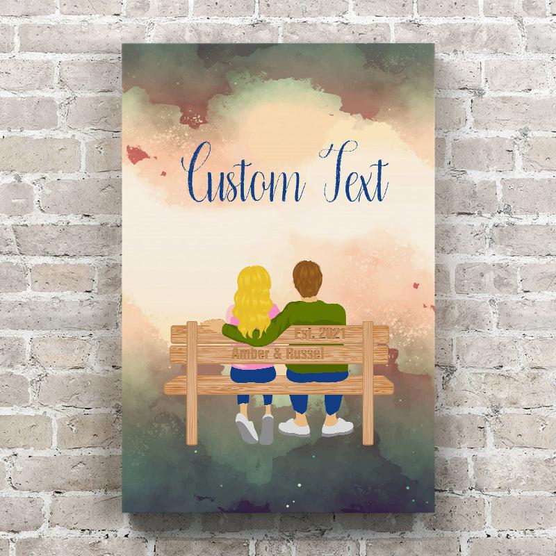 Couple On A Bench - Personalized Canvas Wall Art
