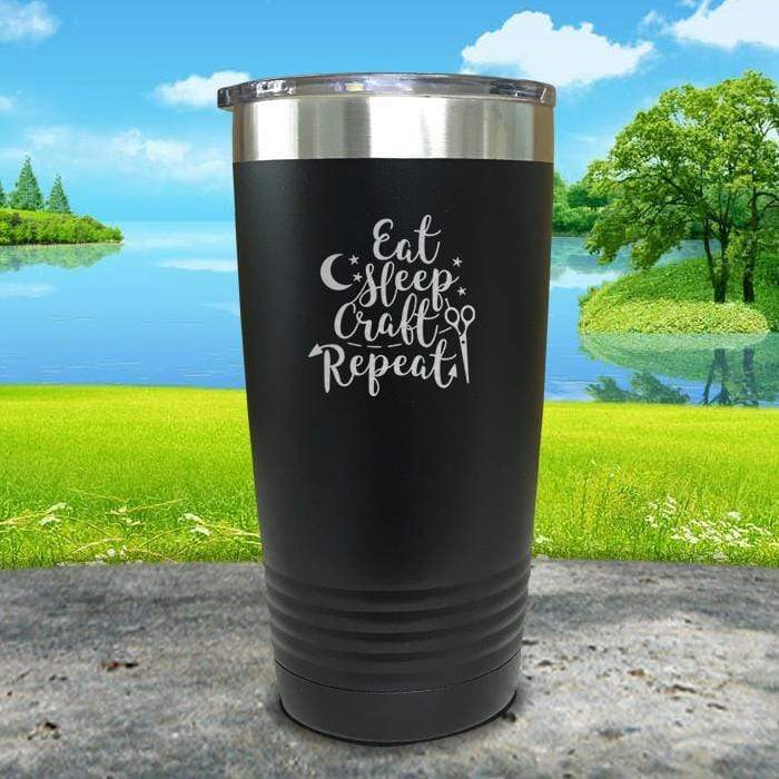 Eat Sleep Craft Repeat Engraved Tumbler Tumbler ZLAZER 20oz Tumbler Black 