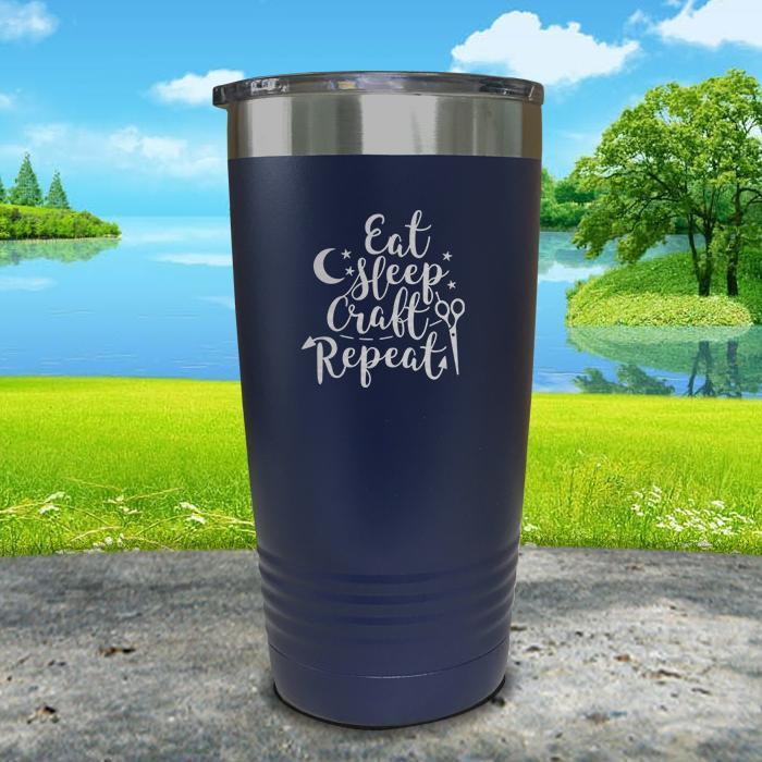 Eat Sleep Craft Repeat Engraved Tumbler Tumbler ZLAZER 20oz Tumbler Navy 