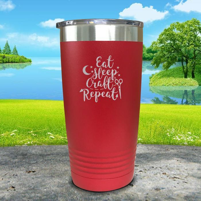 Eat Sleep Craft Repeat Engraved Tumbler Tumbler ZLAZER 20oz Tumbler Red 