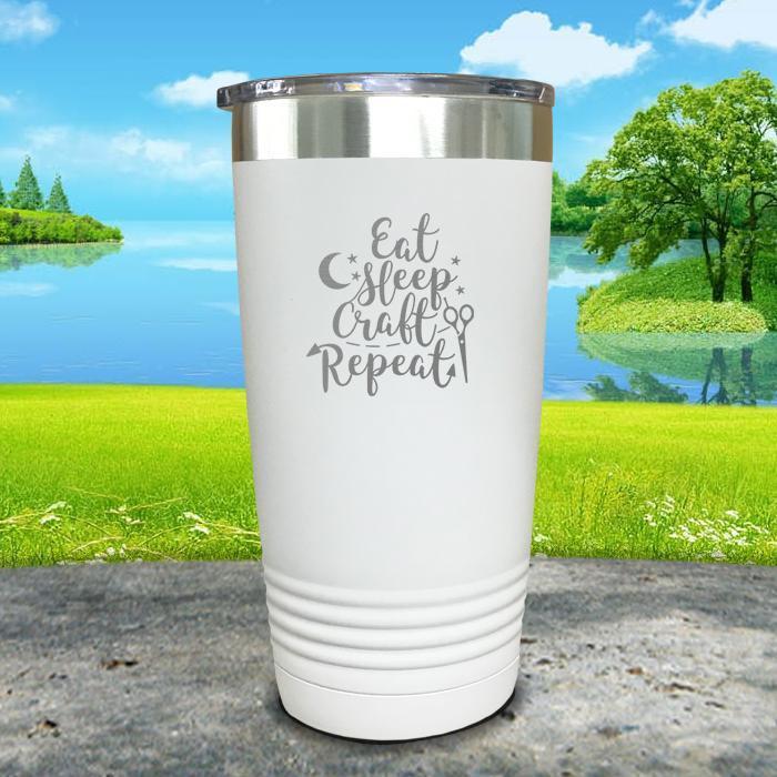 Eat Sleep Craft Repeat Engraved Tumbler Tumbler ZLAZER 20oz Tumbler White 