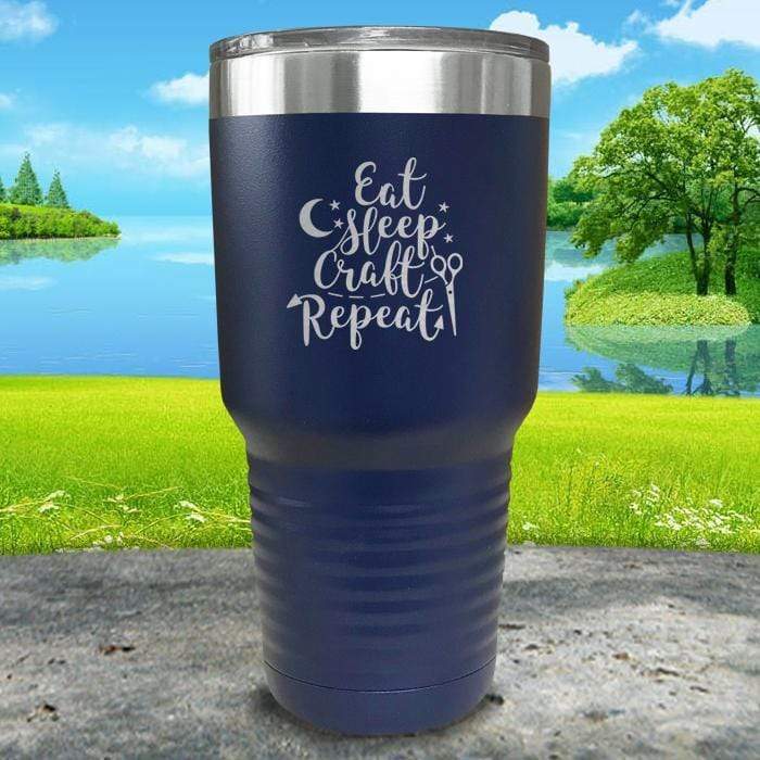 Eat Sleep Craft Repeat Engraved Tumbler Tumbler ZLAZER 30oz Tumbler Navy 