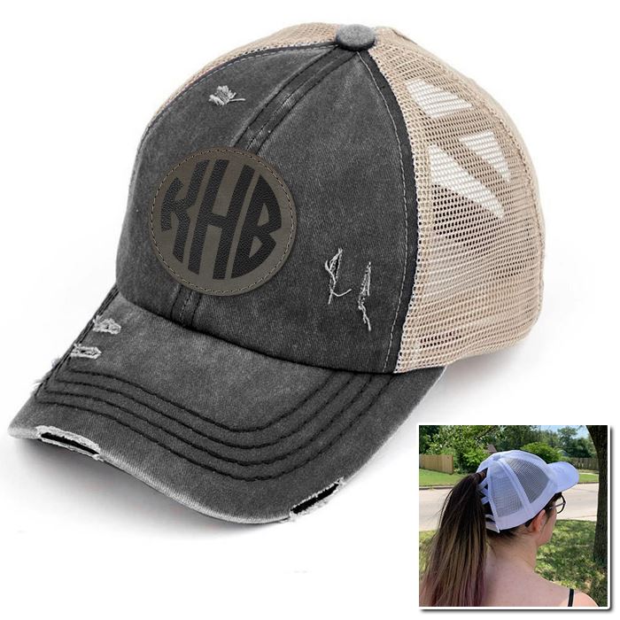 Personalized Monogram (Leather Patch) Ponytail Premium Hat