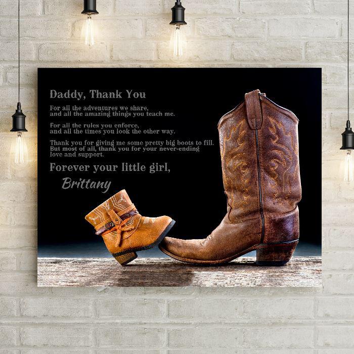 Daddy Daughter Love Message Cowboy Boots Personalized Premium Canvas