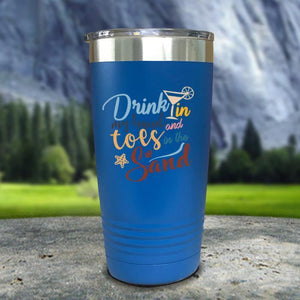 Drink In my Hand and Toes In The Sand Color Printed Tumblers Tumbler Nocturnal Coatings 20oz Tumbler Blue 