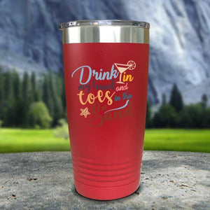 Drink In my Hand and Toes In The Sand Color Printed Tumblers Tumbler Nocturnal Coatings 20oz Tumbler Red 