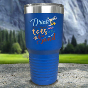Drink In my Hand and Toes In The Sand Color Printed Tumblers Tumbler Nocturnal Coatings 30oz Tumbler Blue 