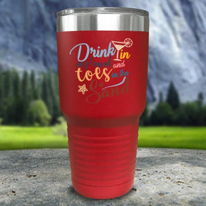 Drink In my Hand and Toes In The Sand Color Printed Tumblers Tumbler Nocturnal Coatings 30oz Tumbler Red 