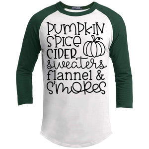 Pumpkin Spice Cider Sweaters Raglan T-Shirts CustomCat White/Forest X-Small 