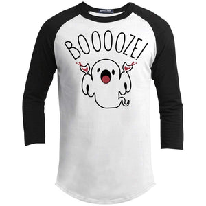 Booooze Raglan T-Shirts CustomCat White/Black X-Small 