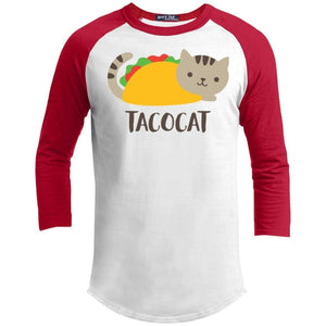 Tacocat Raglan T-Shirts CustomCat White/Red X-Small 