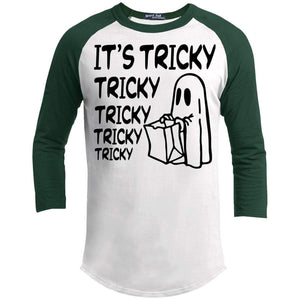 It's Tricky Tricky Tricky Tricky Raglan T-Shirts CustomCat White/Forest X-Small 