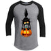 Black Cat Pumpkin Raglan T-Shirts CustomCat Heather Grey/Black X-Small 