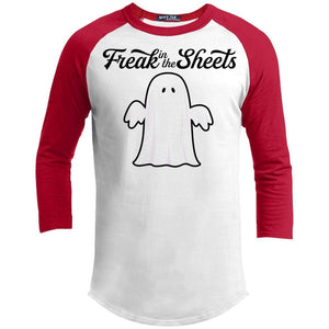Freak In The Sheets Raglan T-Shirts CustomCat White/Red X-Small 
