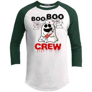 Boo Boo Crew Nurse Raglan T-Shirts CustomCat White/Forest X-Small 