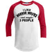 I Like Horror Movies and 3 People Raglan T-Shirts CustomCat White/Red X-Small 