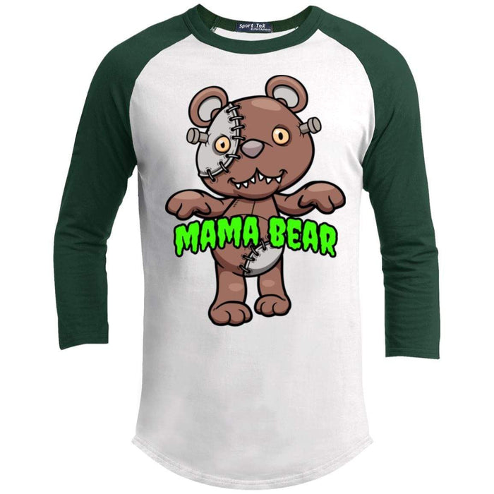 Mama Bear Halloween Raglan T-Shirts CustomCat White/Forest X-Small 