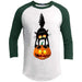 Black Cat Pumpkin Raglan T-Shirts CustomCat White/Forest X-Small 