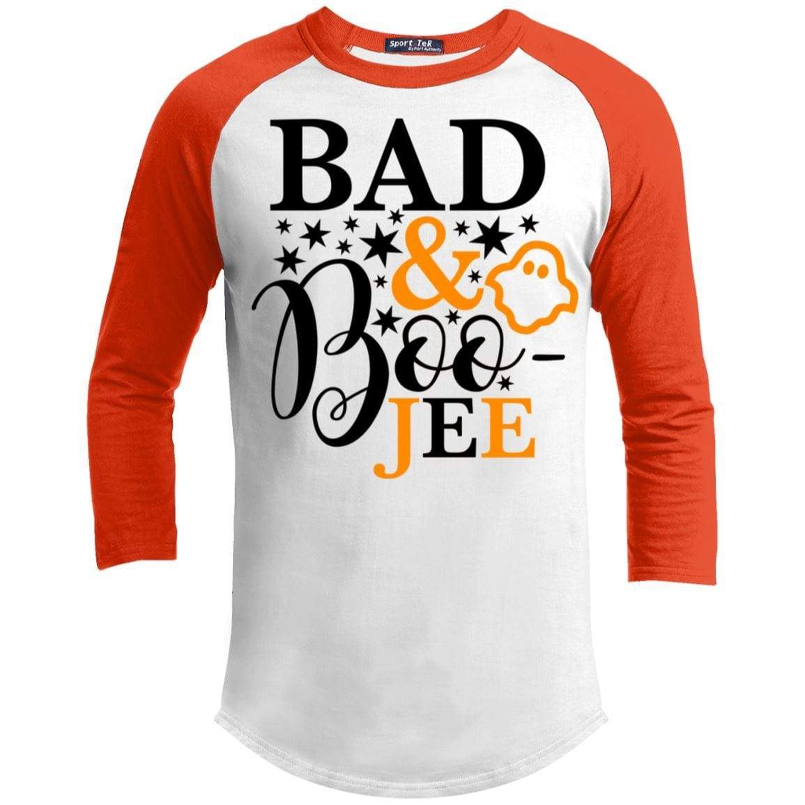 Bad And Boo-jee Raglan T-Shirts CustomCat White/Deep Orange X-Small 