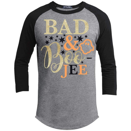 Bad and Boojee Glitter Raglan T-Shirts CustomCat Heather Grey/Black X-Small 