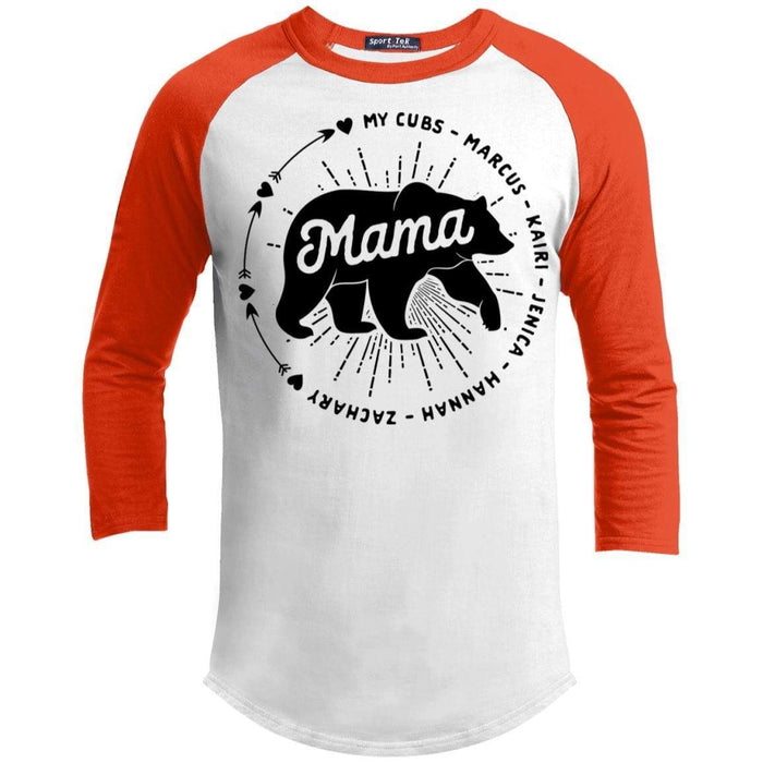 Mama Bear Personalized Raglan T-Shirts CustomCat White/Deep Orange X-Small 