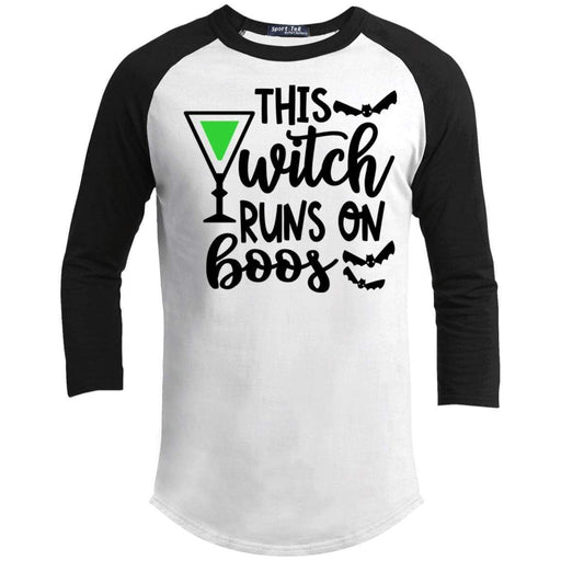 This Witch Runs On Boos Raglan T-Shirts CustomCat White/Black X-Small 