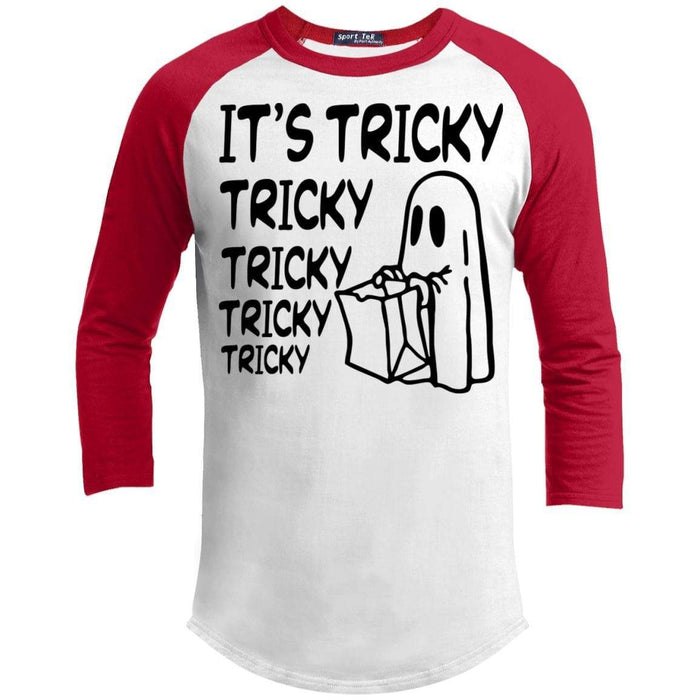 It's Tricky Tricky Tricky Tricky Raglan T-Shirts CustomCat White/Red X-Small 