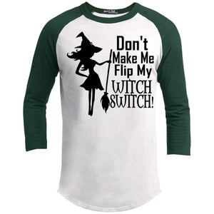 Flip My Witch Switch Raglan T-Shirts CustomCat White/Forest X-Small 
