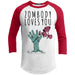 Zombody Loves You Raglan T-Shirts CustomCat White/Red X-Small 