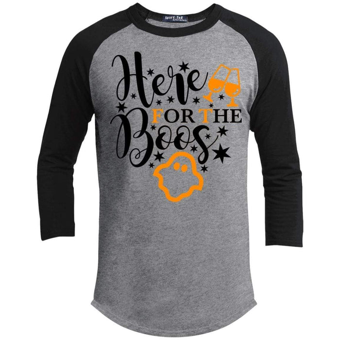 Here For The Boos Raglan T-Shirts CustomCat Heather Grey/Black X-Small 