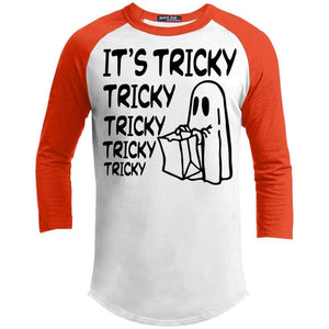 It's Tricky Tricky Tricky Tricky Raglan T-Shirts CustomCat White/Deep Orange X-Small 