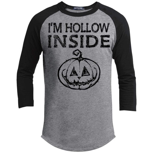 I'm Hollow Inside Raglan T-Shirts CustomCat Heather Grey/Black X-Small 