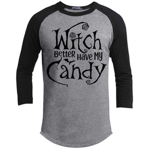 Witch Candy Raglan T-Shirts CustomCat Heather Grey/Black X-Small 