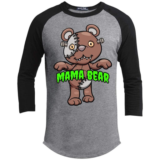 Mama Bear Halloween Raglan T-Shirts CustomCat Heather Grey/Black X-Small 