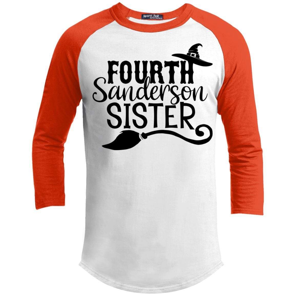 4th Sanderson Sister Raglan T-Shirts CustomCat White/Deep Orange X-Small 