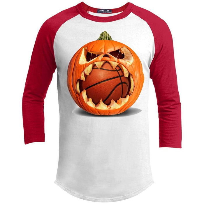 Basketball Pumpkin Raglan T-Shirts CustomCat White/Red X-Small 