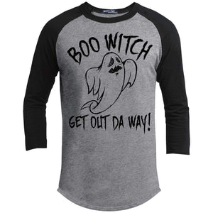 Boo Witch Get Out Da Way Raglan - Copy T-Shirts CustomCat Heather Grey/Black X-Small 