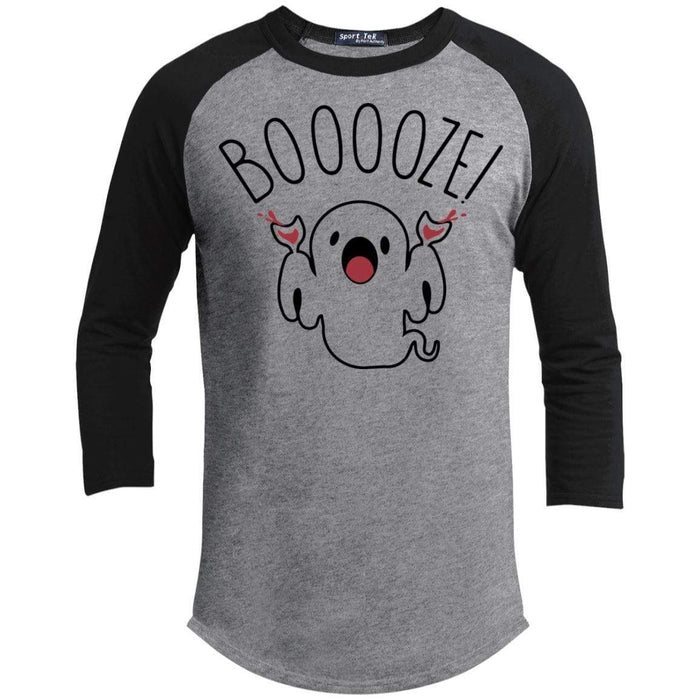 Booooze Raglan T-Shirts CustomCat Heather Grey/Black X-Small 