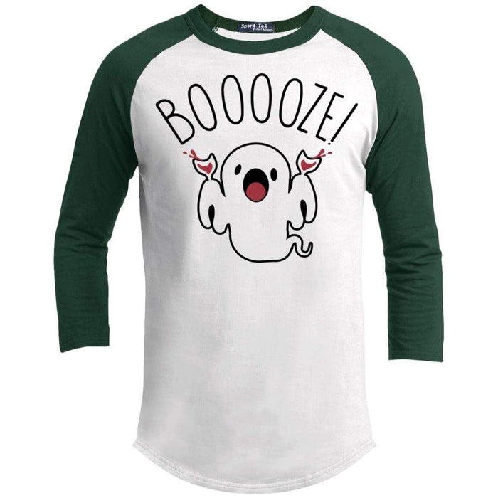 Booooze Raglan T-Shirts CustomCat White/Forest X-Small 