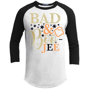 Bad and Boojee Glitter Raglan T-Shirts CustomCat White/Black X-Small 